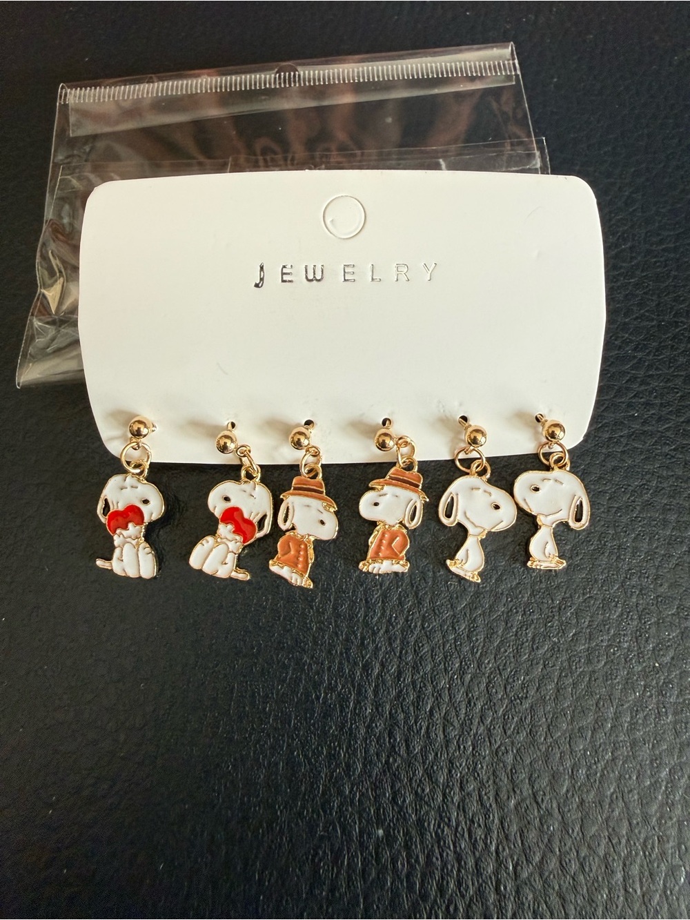 Gold-Tone Snoopy Enamel Drop Earrings - White & Red